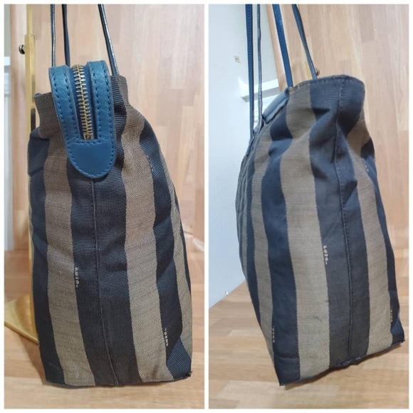 Authentic Fendi Pequin Canvas & Leather Roll Tote Brown, Black, Blue - Picture 5 of 10